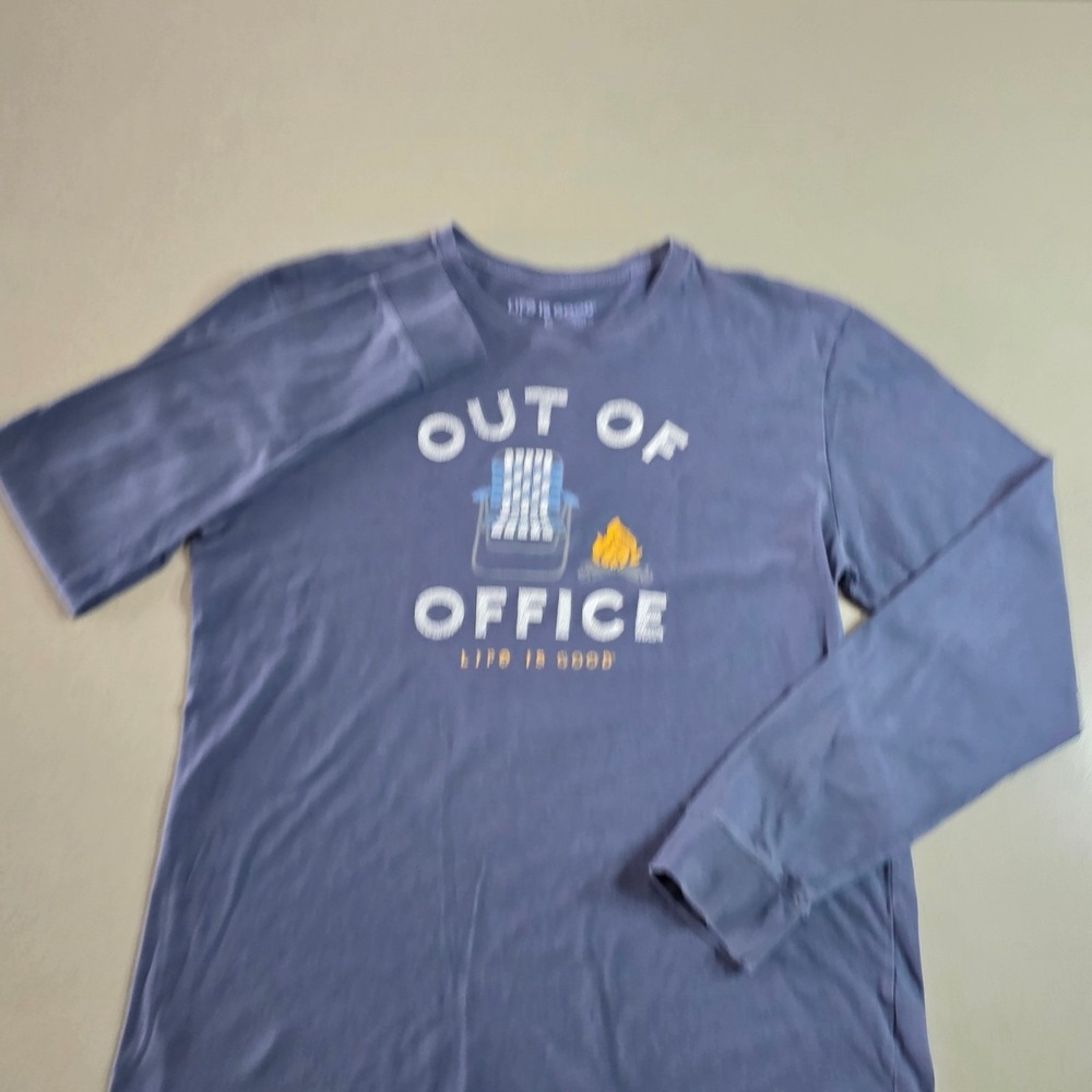 Life is Good Womens Small Blue Out of Office Long Sleeve Graphic T-Shirt